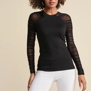 VENUS mesh ruched sleeve top